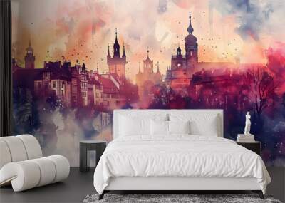 Renaissance Cityscape Watercolor painting style Wall mural