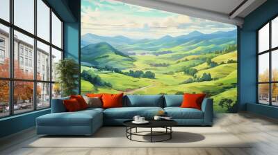 Rolling hills watercolor Wall mural