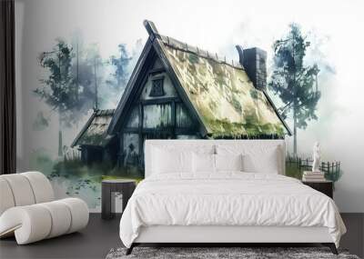 Smithy Viking Buildings Watercolor  Wall mural