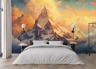 Towering summits watercolor style Wall mural