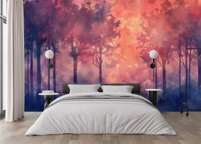 Watercolor Forest Silhouette Background watercolor Wall mural