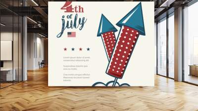 4th of july poster. grunge retro metal sign with fireworks. independence day. celebration flyer. vin Wall mural