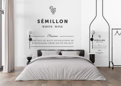 White wine label. Vector premium template. Clean and modern design. Semillion grape sort. Wall mural