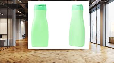 Bottle body care products in green color isolated on white background Wall mural