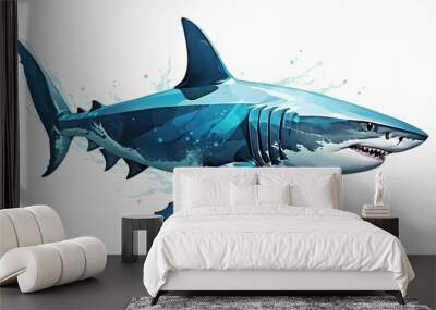 Blue Shark Illustration on a White Background Wall mural