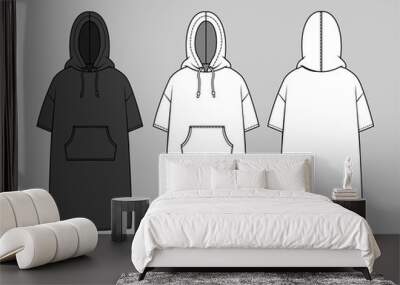  hoodie dress  fashion flat sketch template. Wall mural