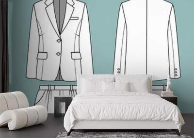 blazer and pant front and back view. office wear outfit. fashion flat sketch template Wall mural