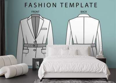 blazer front and back view. office wear outfit. fashion flat sketch template Wall mural