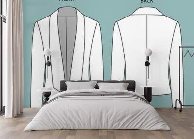 blazer front and back view. office wear outfit. fashion flat sketch template Wall mural