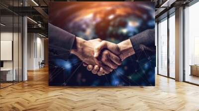  Deal. business man shaking hands with effect global network link connection and graph chart of stock market graphic diagram, digital   -Created using generative AI tools Wall mural