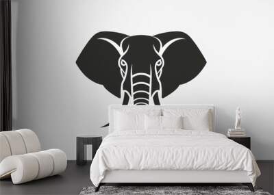 Elephant head vector illustration. Elephant, drawing, trunk, head, symbol, image, emblem on a white background. Flat style elephants face for graphic and Wall mural