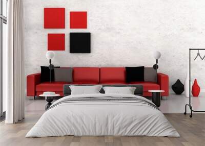 Interior of the modern room, red sofa Wall mural