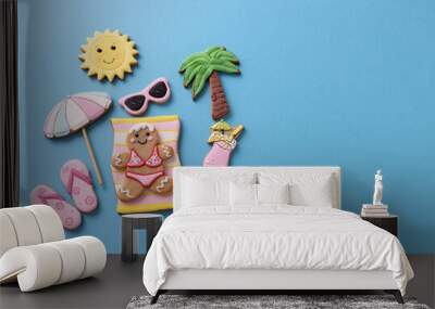 Gingerbread woman enjoying summer with her tropical beach theme cookie friends Wall mural