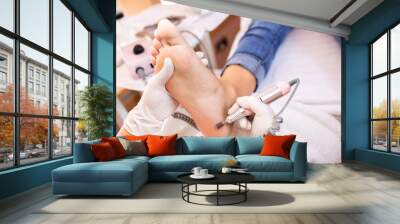 Pedicure treatment of heel skin area Wall mural