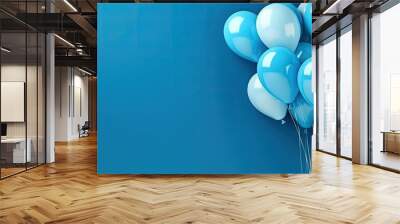 Festive balloons on blue blank background with copy space area Wall mural