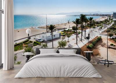 Beach and sea landscape in El Arenal, Majorca Wall mural