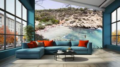 Lonely beach with blue sky, Cala de la Bella Dona, Mallorca Wall mural