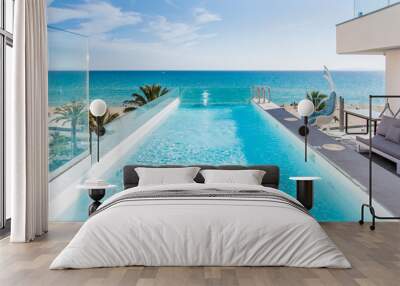 Pool and sea landscape in Majorca Wall mural