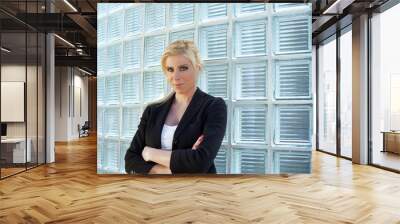 business woman leaning on glass bricks Wall mural