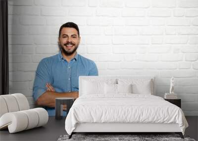 Facial Expressions Of Young Beard Man On Brick Wall Wall mural