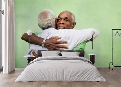 old friends, two senior african american men meeting and hugging Wall mural