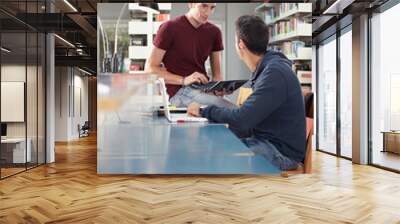 two guys studying in library Wall mural