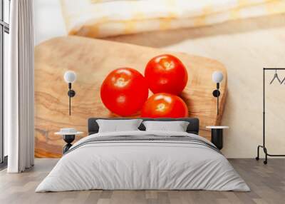 cherry tomatoes on wooden stong Wall mural