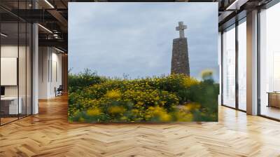 Coastline of Portugal, Cabo da Roca. Cape Roca in Sintra. The lighthouse in Cabo da Roca. Cliffs and rocks on the Atlantic ocean coast. Cloud day Wall mural