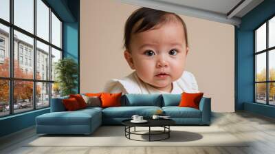 portrait of a baby small cute baby white background looking at camera face adorable baby asian korean japanese filipino Wall mural