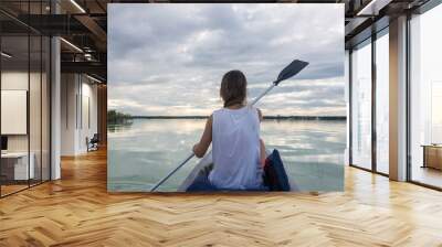 Young Girl Kayaking at Bacalar, near Cancun, Traveling Mexico. B Wall mural