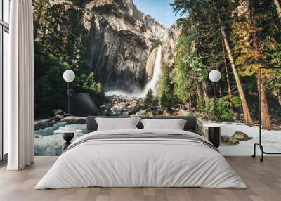 Lower Yosemite Falls at winter (long exposure) - Yosemite National Park, California, USA Wall mural