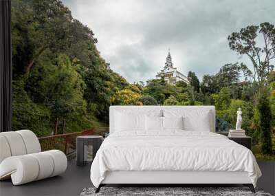 Walkway on top of Monserrate Hill with Monserrate Church on background - Bogota, Colombia Wall mural