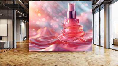 A 3D rendering of an abstract technology background showcases an isolated illustration of Collagen Skin Serum and Vitamin, set against a soft color backdrop, representing a concept of skin care cosme Wall mural