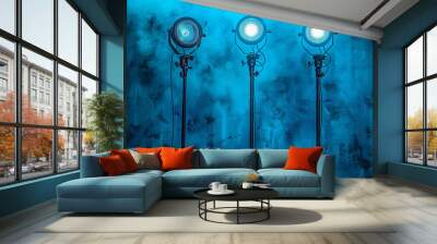 A luxurious blue studio room with spotlights serves as captivating background in this stock photo  Wall mural