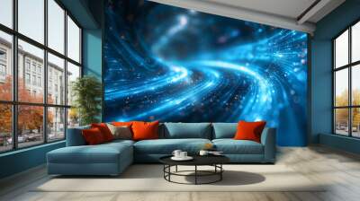 abstract blue motion blur background creates a mesmerizing and dynamic visual experience, with its interplay of vibrant hues and fluid lines evoking a sense of technological innovation and progress,  Wall mural