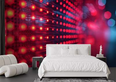 vibrant RGB LED screen panel texture creates a mesmerizing close-up of pixel LED screen with bokeh, offering a bright red abstract background that is ideal for enhancing any design with a touch of mo Wall mural