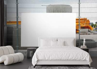 Blank white banner mockup on the fence of construction site Wall mural