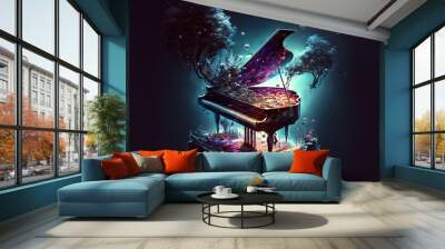 A grand piano with a magical design and neon colors, generative ai Wall mural