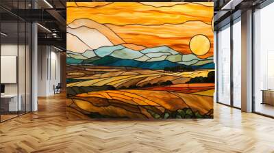 Abstract landscape in the style of stained-glass Wall mural