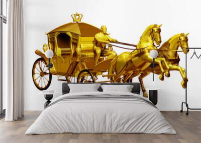 golden carriage with two horses perspective view Wall mural