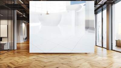 3d rendering of white tile floor with texture, pattern. Modern interior design of bathroom, shower room in perspective. Empty space, bright, shiny surface and clean for product display background.
 Wall mural