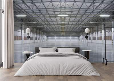 concrete floor inside industrial building. use as large factory, warehouse, storehouse, hangar or pl Wall mural