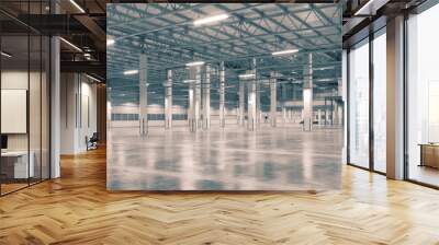 concrete floor inside industrial building. use as large factory, warehouse, storehouse, hangar or pl Wall mural