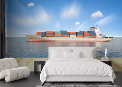 Global international logistics and transportation by cargo ship and cargo container by the sea and ocean, Ocean freight shipping services by cargo ship and cargo container, Import export background. Wall mural