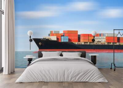 Global international logistics and transportation by cargo ship and cargo container by the sea and ocean, Ocean freight shipping services by cargo ship and cargo container, Import export background. Wall mural