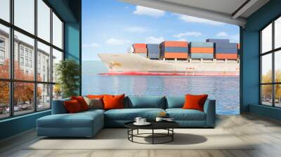 Global international logistics and transportation by cargo ship and cargo container by the sea and ocean, Ocean freight shipping services by cargo ship and cargo container, Import export background. Wall mural