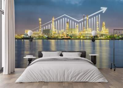 oil gas refinery or petrochemical plant. include arrow, graph or bar chart. increase trend or growth Wall mural