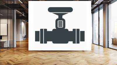 Valve and steel pipe vector icon. Equipment for shut off or control water, oil and natural gas in pipeline and pump system of tap, plumbing, heating and chemicals in factory and industrial plant. Wall mural