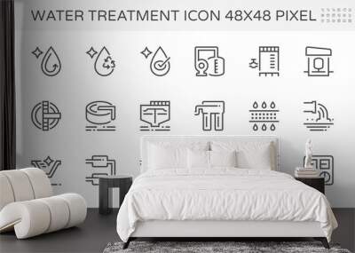 Water treatment icon and water filter icon, That removes contaminants and undesirable components to improves the quality of water appropriate for end-use such as drinking or water supply,  Wall mural