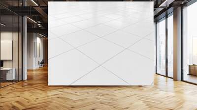 White tile floor background in perspective view. Clean, shiny, symmetry with grid line texture. For decoration in bathroom, kitchen and laundry room. And empty or copy space for product display also. Wall mural